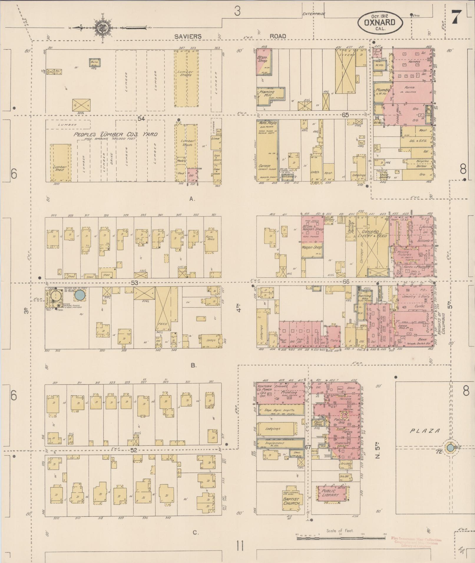 Sanborn Fire Insurance Map from Oxnard, Ventura County, California (1912), Sheet #0007 - Complete Map Set gallery image, historic Sanborn map, vintage wall art, California California