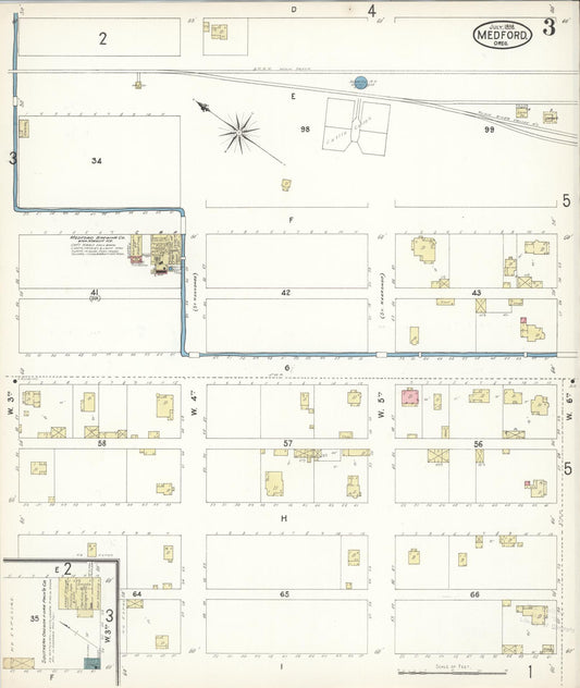 Sanborn Fire Insurance Map from Medford, Jackson County, Oregon (1898), Sheet #0003 - Historic Sanborn Fire Insurance Map Print, vintage old map wall art, antique decor, genealogy gift, Oregon Oregon map