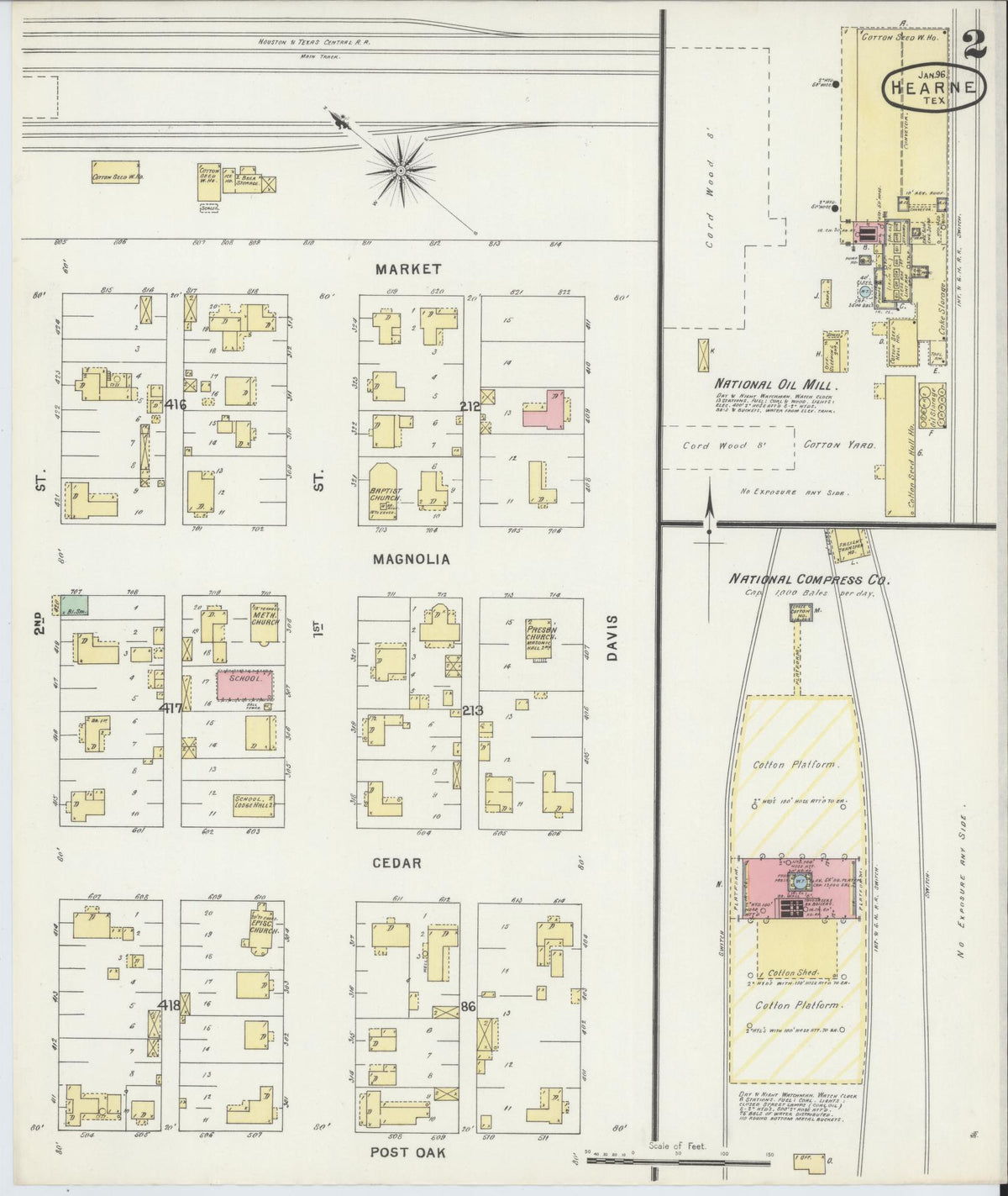 Sanborn Fire Insurance Map from Hearne, Robertson County, Texas (1896), Sheet #0002 - Complete Map Set gallery image, historic Sanborn map, vintage wall art, Texas Texas