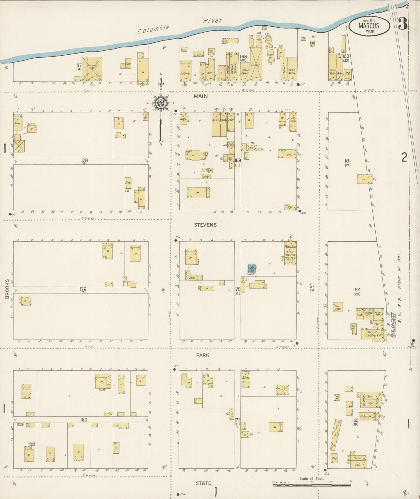 Sanborn Fire Insurance Map from Marcus, Stevens County, Washington (1915), Sheet #0003 - Complete Map Set gallery image, historic Sanborn map, vintage wall art, Washington Washington