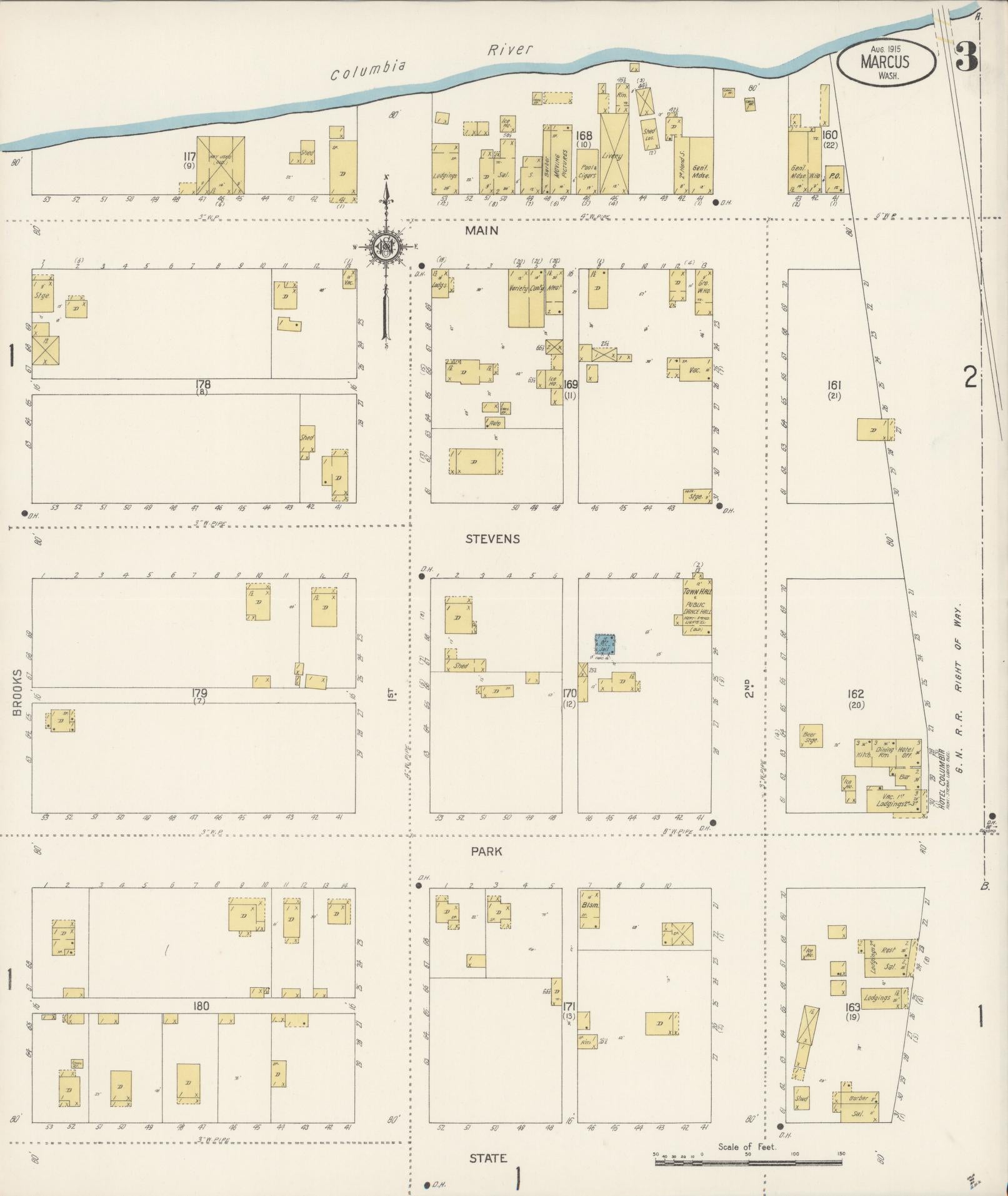Sanborn Fire Insurance Map from Marcus, Stevens County, Washington (1915), Sheet #0003 - Complete Map Set gallery image, historic Sanborn map, vintage wall art, Washington Washington