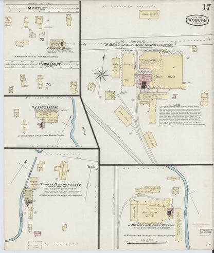 Sanborn Fire Insurance Map from Woburn, Middlesex County, Massachusetts (1888), Sheet #0017 - Complete Map Set gallery image, historic Sanborn map, vintage wall art, Massachusetts Massachusetts