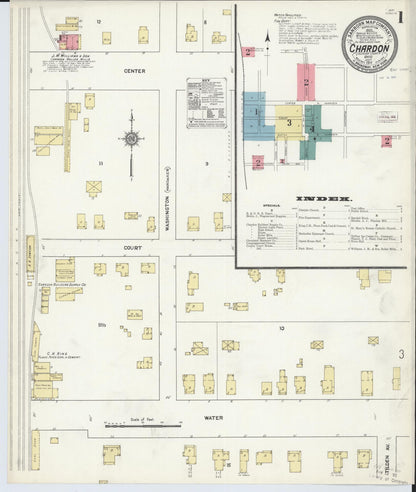 Sanborn Fire Insurance Map from Chardon, Geauga County, Ohio (1911), Sheet #0001 - Historic Sanborn Fire Insurance Map Print, vintage old map wall art, antique decor, genealogy gift, Ohio Ohio map