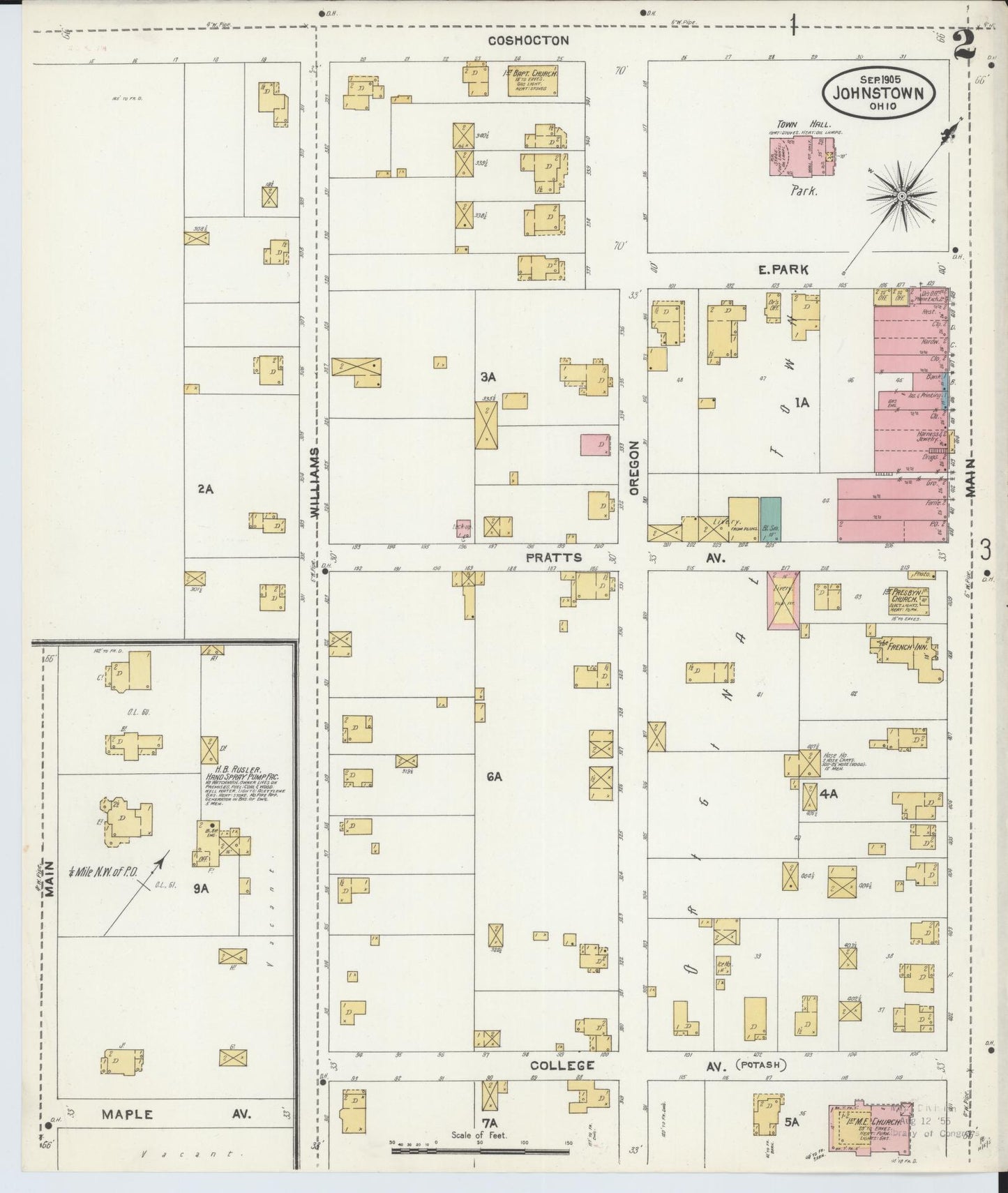 Sanborn Fire Insurance Map from Johnstown, Licking County, Ohio (1905), Sheet #0002 - Complete Map Set gallery image, historic Sanborn map, vintage wall art, Ohio Ohio