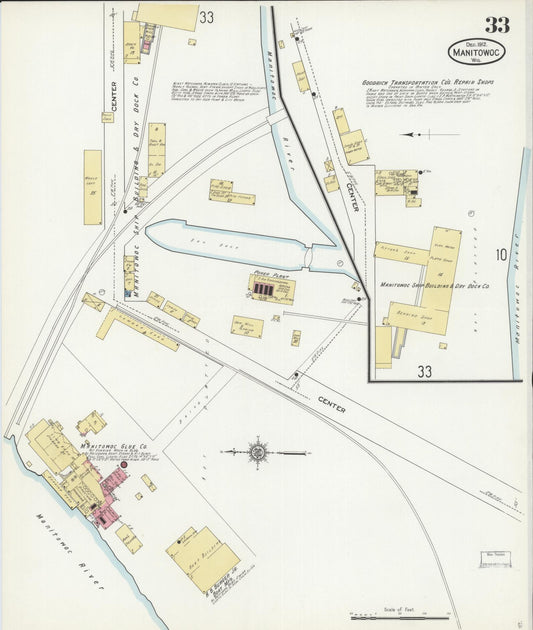 Sanborn Fire Insurance Map from Manitowoc, Manitowoc County, Wisconsin (1912), Sheet #0033 - Historic Sanborn Fire Insurance Map Print, vintage old map wall art, antique decor, genealogy gift, Wisconsin Wisconsin map