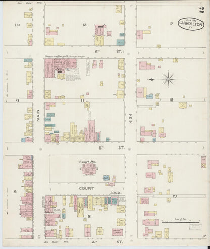 Sanborn Fire Insurance Map from Carrollton, Carroll County, Kentucky (1886), Sheet #0002 - Complete Map Set gallery image, historic Sanborn map, vintage wall art, Kentucky Kentucky