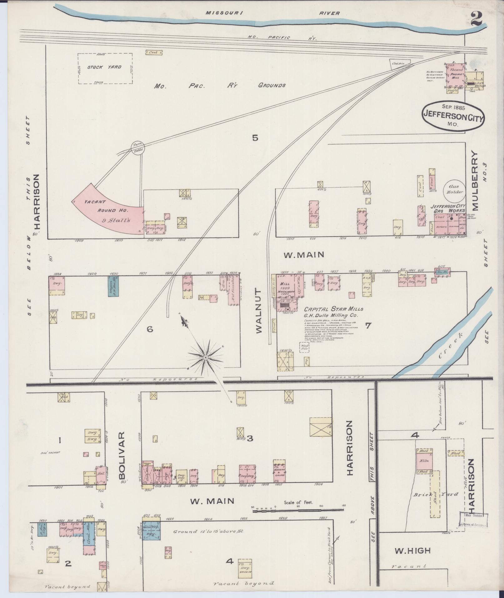 Sanborn Fire Insurance Map from Jefferson City, Cole County, Missouri (1885), Sheet #0002 - Complete Map Set gallery image, historic Sanborn map, vintage wall art, Missouri Missouri