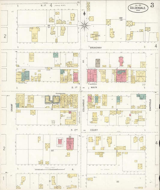 Sanborn Fire Insurance Map from Goldendale, Klickitat County, Washington (1901), Sheet #0003 - Historic Sanborn Fire Insurance Map Print, vintage old map wall art, antique decor, genealogy gift, Washington Washington map