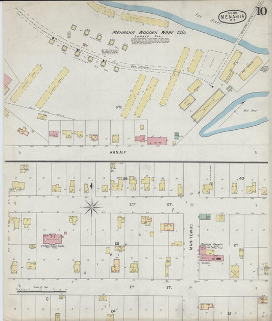 Sanborn Fire Insurance Map from Menasha, Winnebago County, Wisconsin (1895), Sheet #0010 - Historic Sanborn Fire Insurance Map Print, vintage old map wall art, antique decor, genealogy gift, Wisconsin Wisconsin map