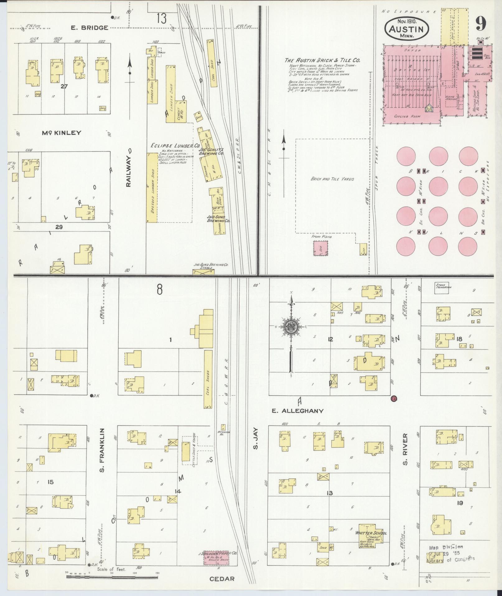 Sanborn Fire Insurance Map from Austin, Mower County, Minnesota (1910), Sheet #0009 - Complete Map Set gallery image, historic Sanborn map, vintage wall art, Minnesota Minnesota