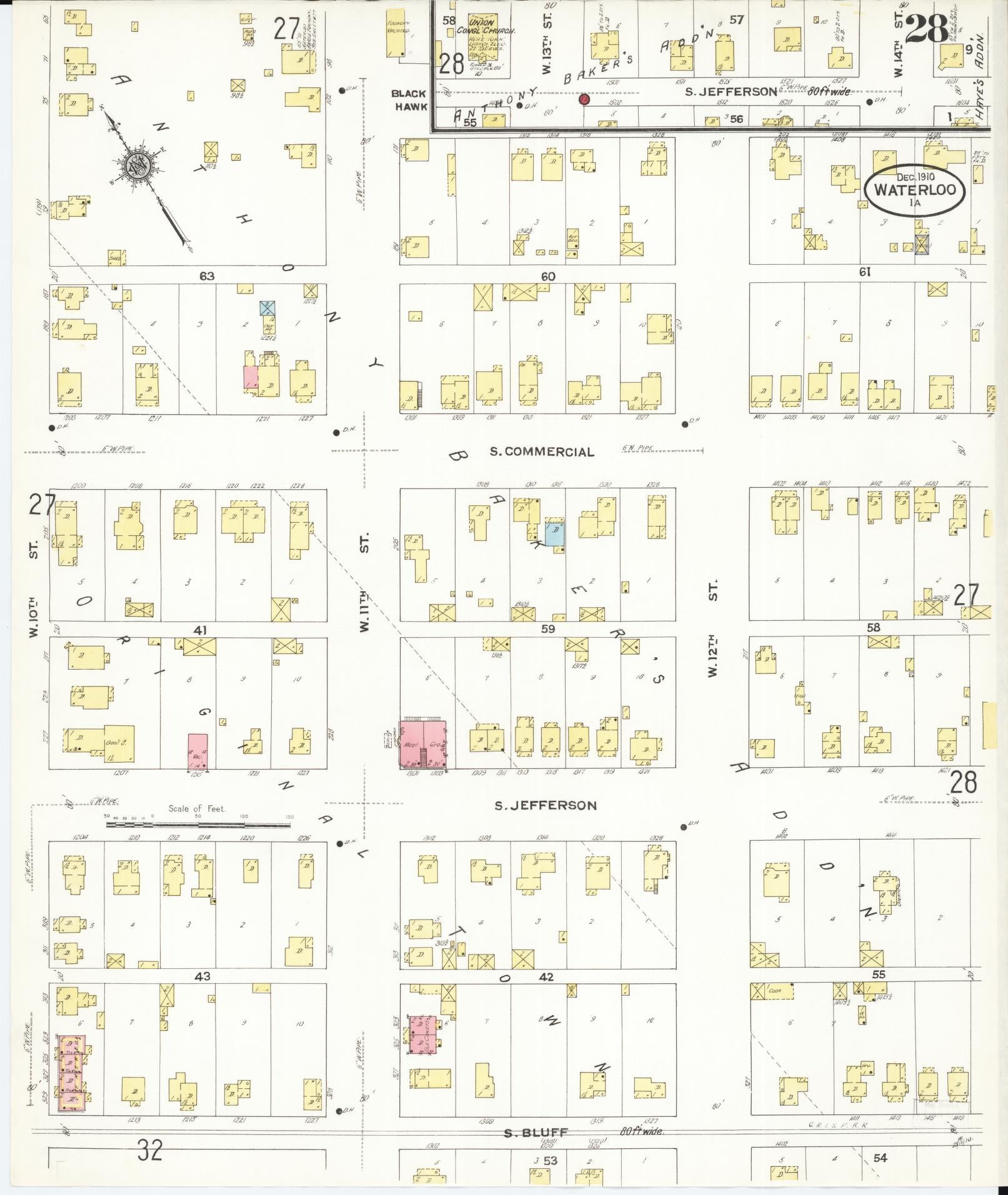 Sanborn Fire Insurance Map from Waterloo, Black Hawk County, Iowa (1910), Sheet #0028 - Historic Sanborn Fire Insurance Map Print, vintage old map wall art