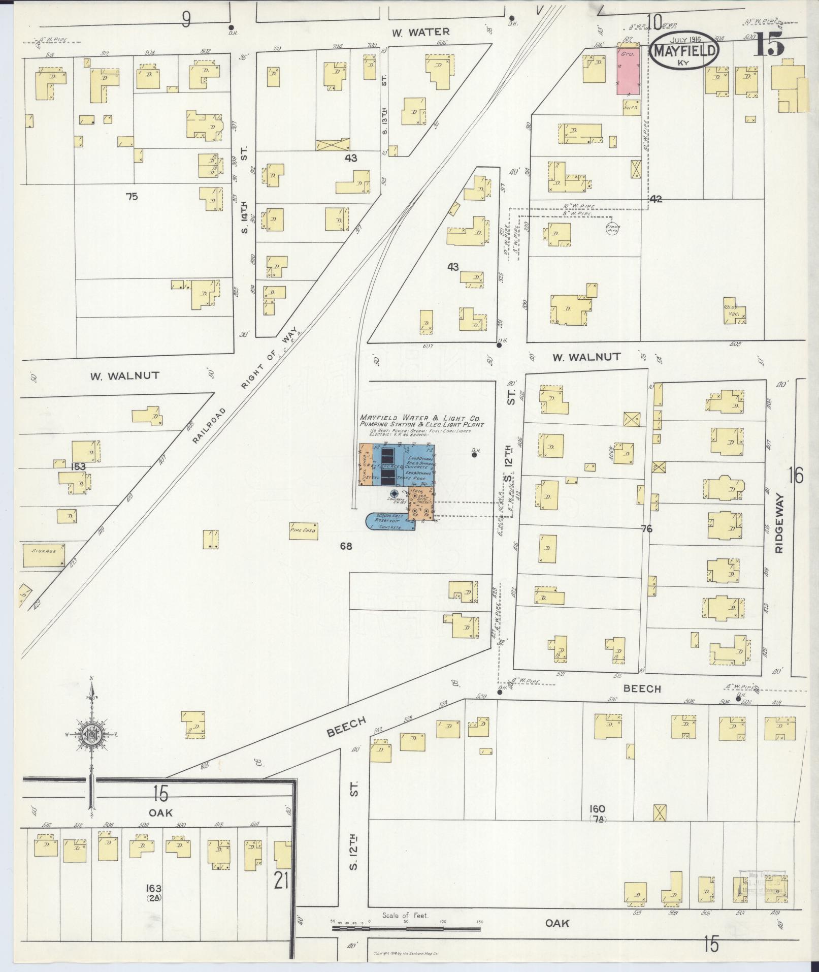Sanborn Fire Insurance Map from Mayfield, Graves County, Kentucky (1916), Sheet #0015 - Complete Map Set gallery image, historic Sanborn map, vintage wall art, Kentucky Kentucky