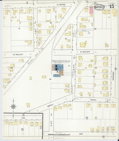 Sanborn Fire Insurance Map from Mayfield, Graves County, Kentucky (1916), Sheet #0015 - Complete Map Set gallery image, historic Sanborn map, vintage wall art, Kentucky Kentucky