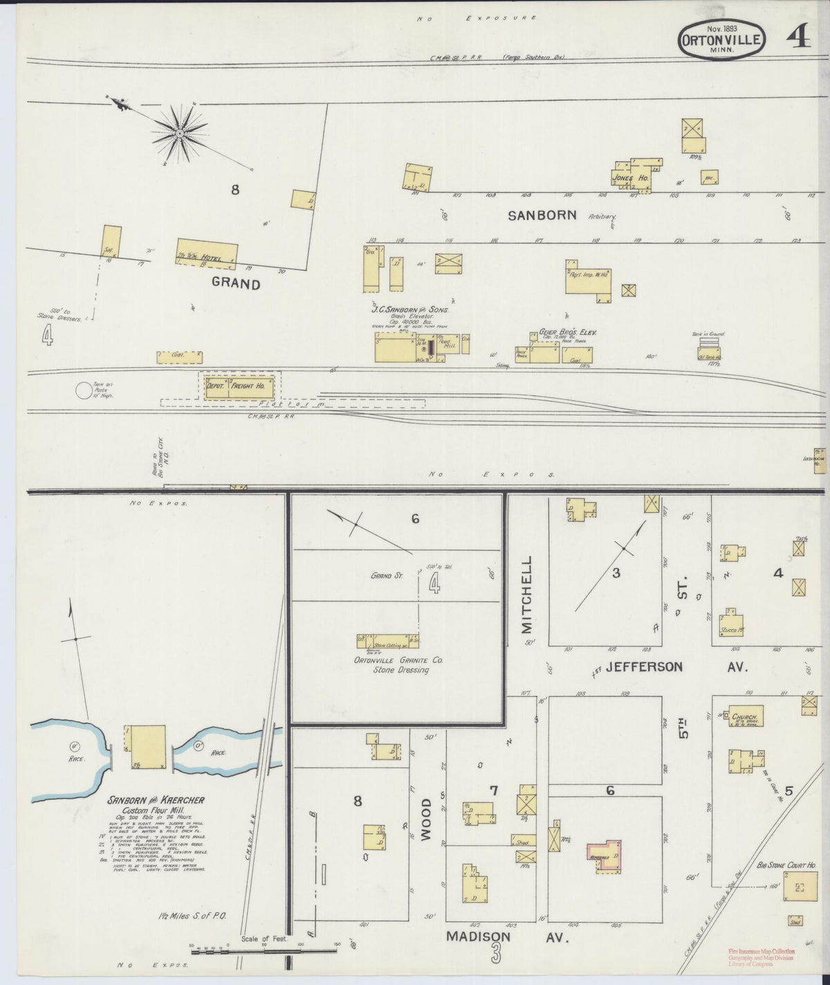 Sanborn Fire Insurance Map from Ortonville, Big Stone County, Minnesota (1893), Sheet #0004 - Complete Map Set gallery image, historic Sanborn map, vintage wall art, Minnesota Minnesota