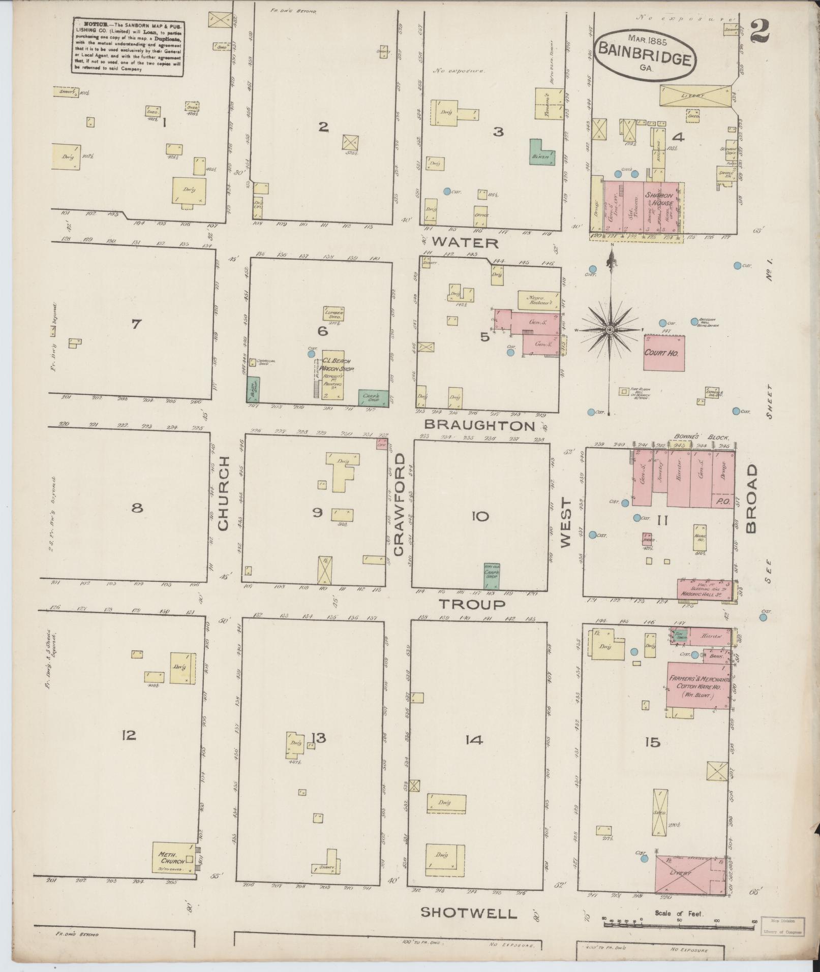 Sanborn Fire Insurance Map from Bainbridge, Decatur County, Georgia (1885), Sheet #0002 - Historic Sanborn Fire Insurance Map Print, vintage old map wall art, antique decor, genealogy gift, Georgia Georgia map