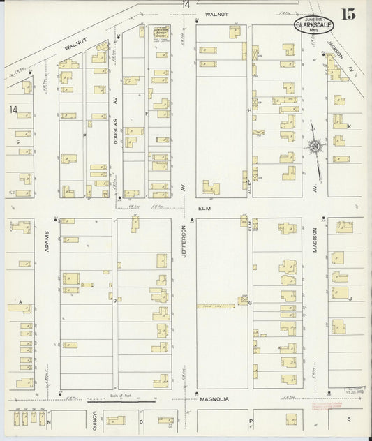 Sanborn Fire Insurance Map from Clarksdale, Coahoma County, Mississippi (1914), Sheet #0015 - Historic Sanborn Fire Insurance Map Print, vintage old map wall art, antique decor, genealogy gift, Mississippi Mississippi map