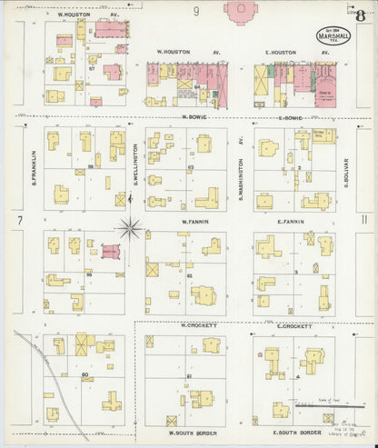Sanborn Fire Insurance Map from Marshall, Harrison County, Texas (1904), Sheet #0008 - Complete Map Set gallery image, historic Sanborn map, vintage wall art, Texas Texas