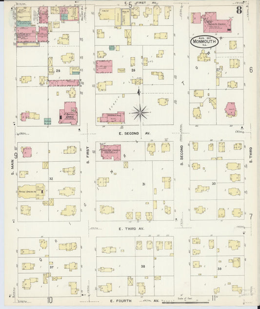 Sanborn Fire Insurance Map from Monmouth, Warren County, Illinois (1907), Sheet #0008 - Historic Sanborn Fire Insurance Map Print, vintage old map wall art, antique decor, genealogy gift, Illinois Illinois map