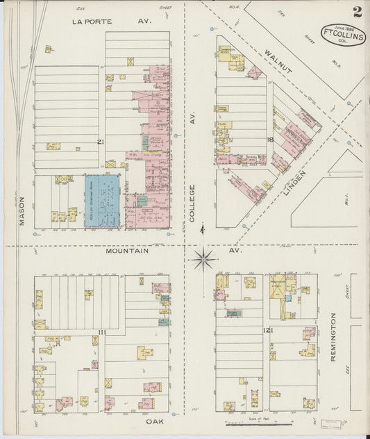 Sanborn Fire Insurance Map from Fort Collins, Larimer County, Colorado (1886), Sheet #0002 - Historic Sanborn Fire Insurance Map Print, vintage old map wall art, antique decor, genealogy gift, Colorado Colorado map