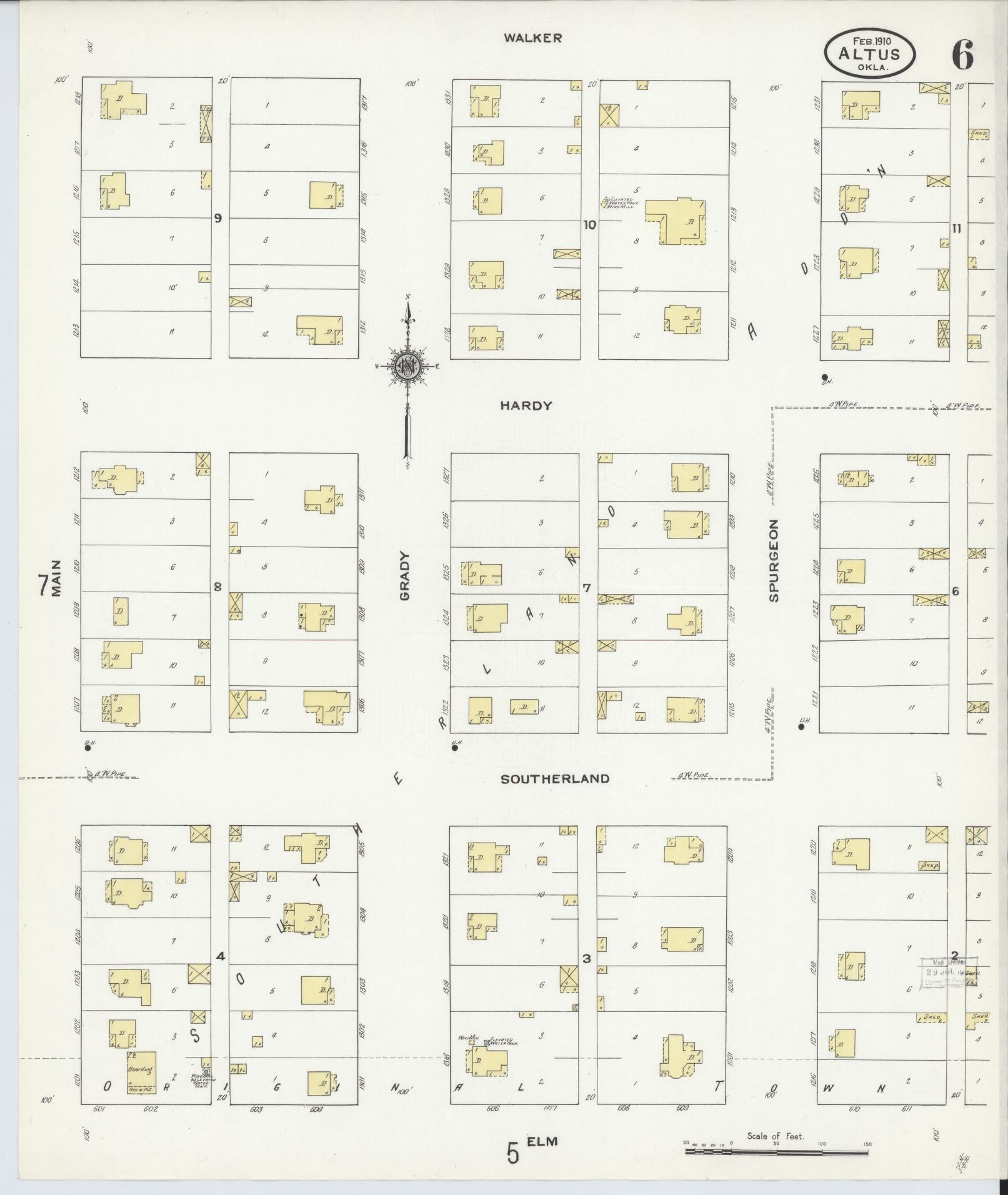 Sanborn Fire Insurance Map from Altus, Jackson County, Oklahoma (1910), Sheet #0006 - Historic Sanborn Fire Insurance Map Print, vintage old map wall art, antique decor, genealogy gift, Oklahoma Oklahoma map