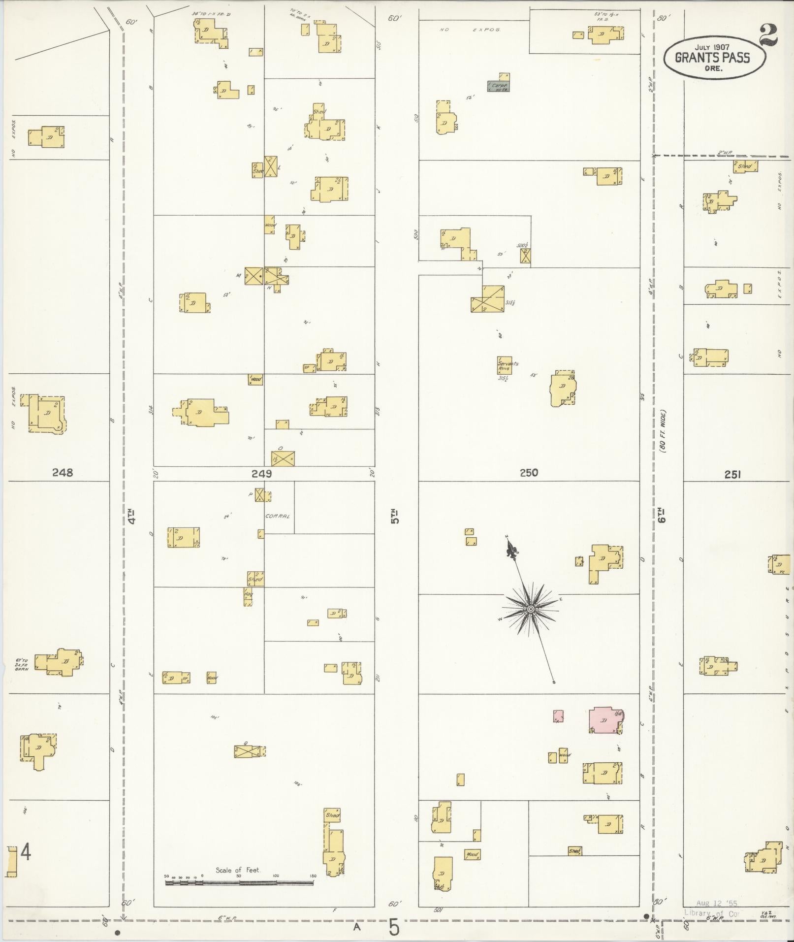 Sanborn Fire Insurance Map from Grants Pass, Josephine County, Oregon (1907), Sheet #0002 - Historic Sanborn Fire Insurance Map Print, vintage old map wall art, antique decor, genealogy gift, Oregon Oregon map