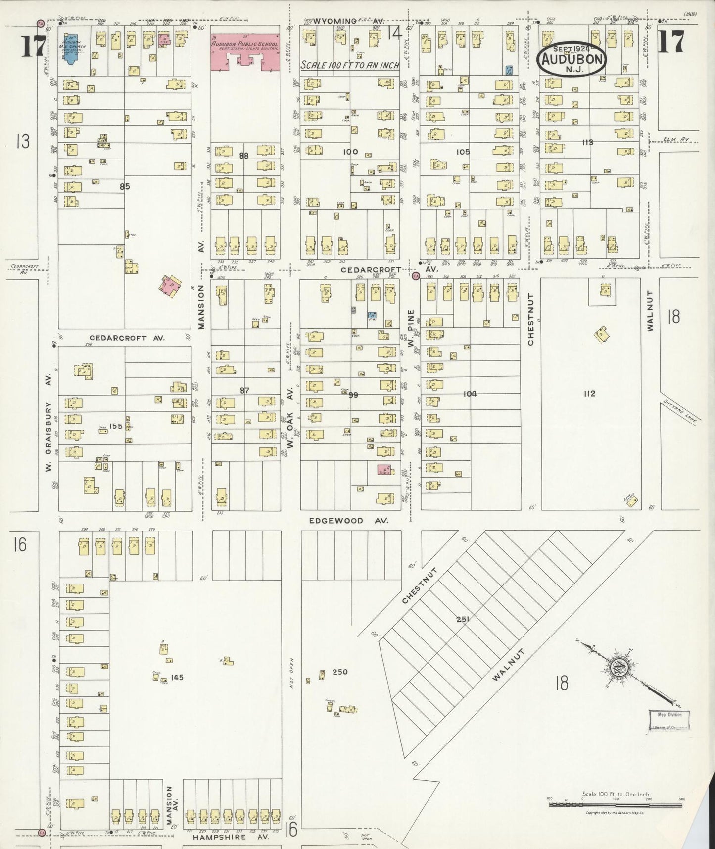 Sanborn Fire Insurance Map from Audubon, Camden County, New Jersey (1924), Sheet #0017 - Complete Map Set gallery image, historic Sanborn map, vintage wall art, New Jersey New Jersey