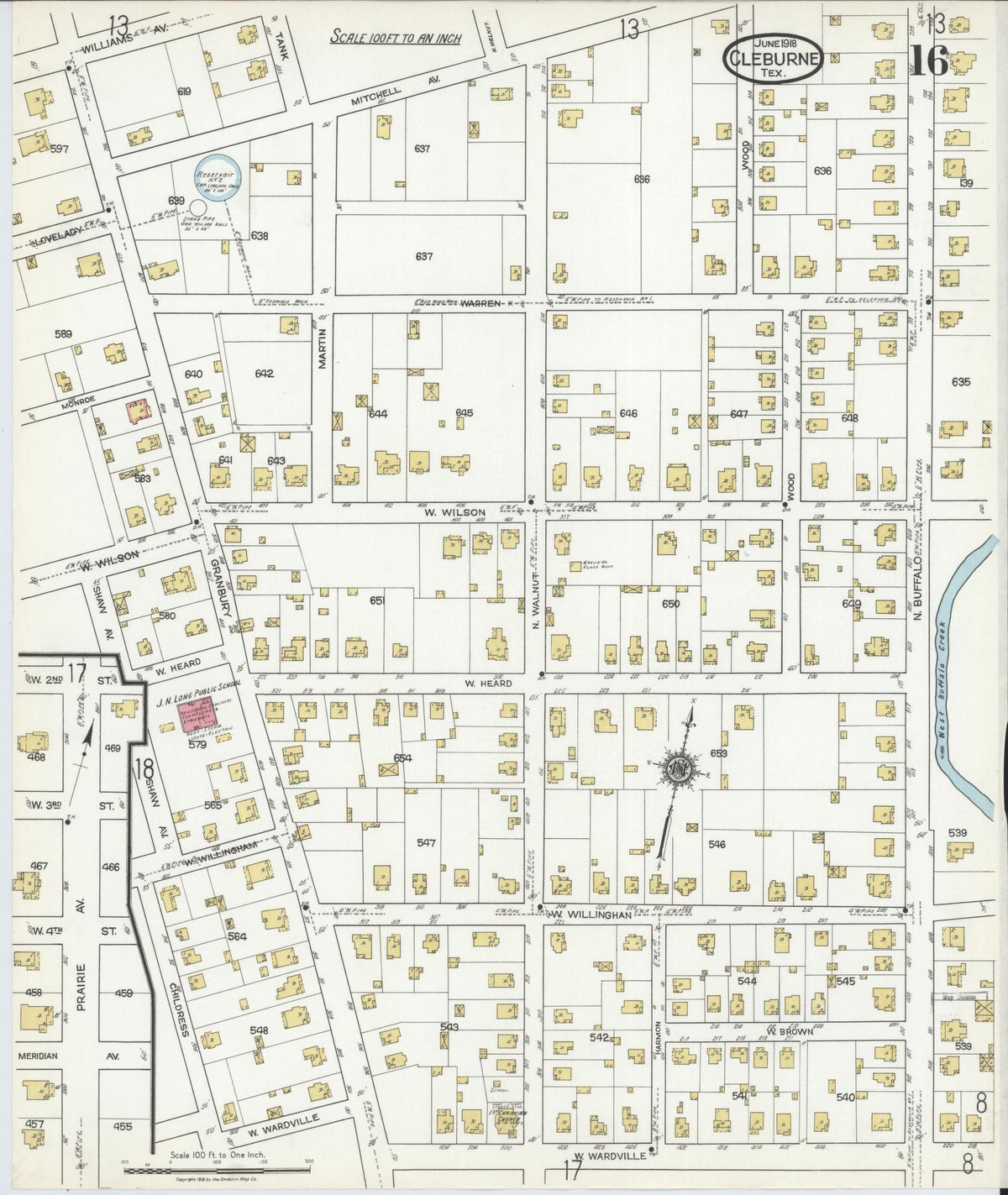 Sanborn Fire Insurance Map from Cleburne, Johnson County, Texas (1918), Sheet #0016 - Complete Map Set gallery image, historic Sanborn map, vintage wall art, Texas Texas