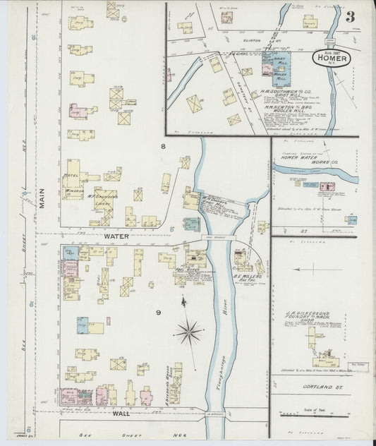 Sanborn Fire Insurance Map from Homer, Cortland County, New York (1887), Sheet #0003 - Historic Sanborn Fire Insurance Map Print, vintage old map wall art, antique decor, genealogy gift, New York New York map