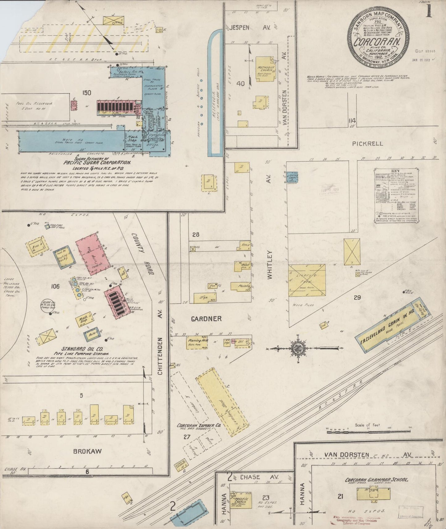 Sanborn Fire Insurance Map from Corcoran, Kings County, California (1912), Sheet #0001 - Complete Map Set gallery image, historic Sanborn map, vintage wall art, California California