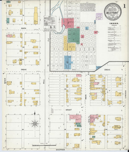 Sanborn Fire Insurance Map from West Point, Cuming County, Nebraska (1904), Sheet #0001 - Complete Map Set gallery image, historic Sanborn map, vintage wall art, Nebraska Nebraska