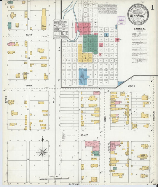 Sanborn Fire Insurance Map from West Point, Cuming County, Nebraska (1904), Sheet #0001 - Complete Map Set gallery image, historic Sanborn map, vintage wall art, Nebraska Nebraska