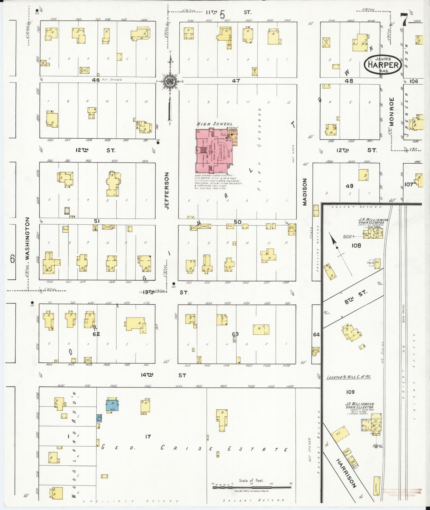 Sanborn Fire Insurance Map from Harper, Harper County, Kansas (1918), Sheet #0007 - Complete Map Set gallery image, historic Sanborn map, vintage wall art, Kansas Kansas