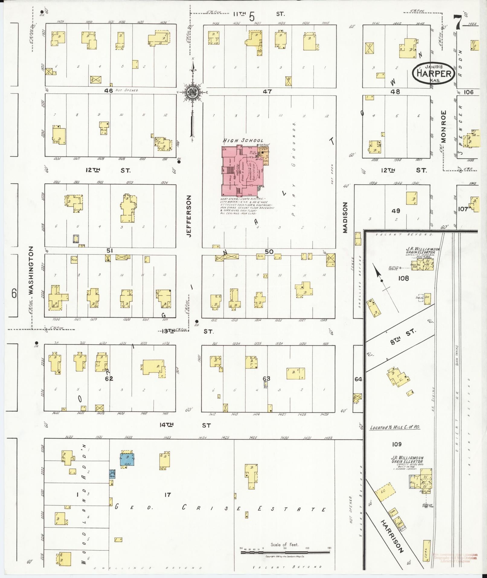 Sanborn Fire Insurance Map from Harper, Harper County, Kansas (1918), Sheet #0007 - Complete Map Set gallery image, historic Sanborn map, vintage wall art, Kansas Kansas
