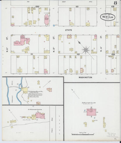Sanborn Fire Insurance Map from New Ulm, Brown County, Minnesota (1889), Sheet #0008 - Complete Map Set gallery image, historic Sanborn map, vintage wall art, Minnesota Minnesota