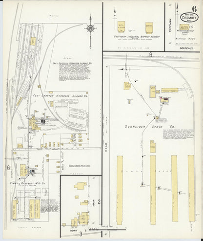 Sanborn Fire Insurance Map from Dermott, Chicot County, Arkansas (1912), Sheet #0006 - Complete Map Set gallery image, historic Sanborn map, vintage wall art, Arkansas Arkansas