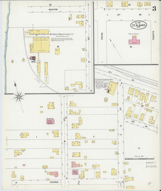 Sanborn Fire Insurance Map from Saint Albans, Kanawha County, West Virginia (1907), Sheet #0003 - Historic Sanborn Fire Insurance Map Print, vintage old map wall art, antique decor, genealogy gift, West Virginia West Virginia map