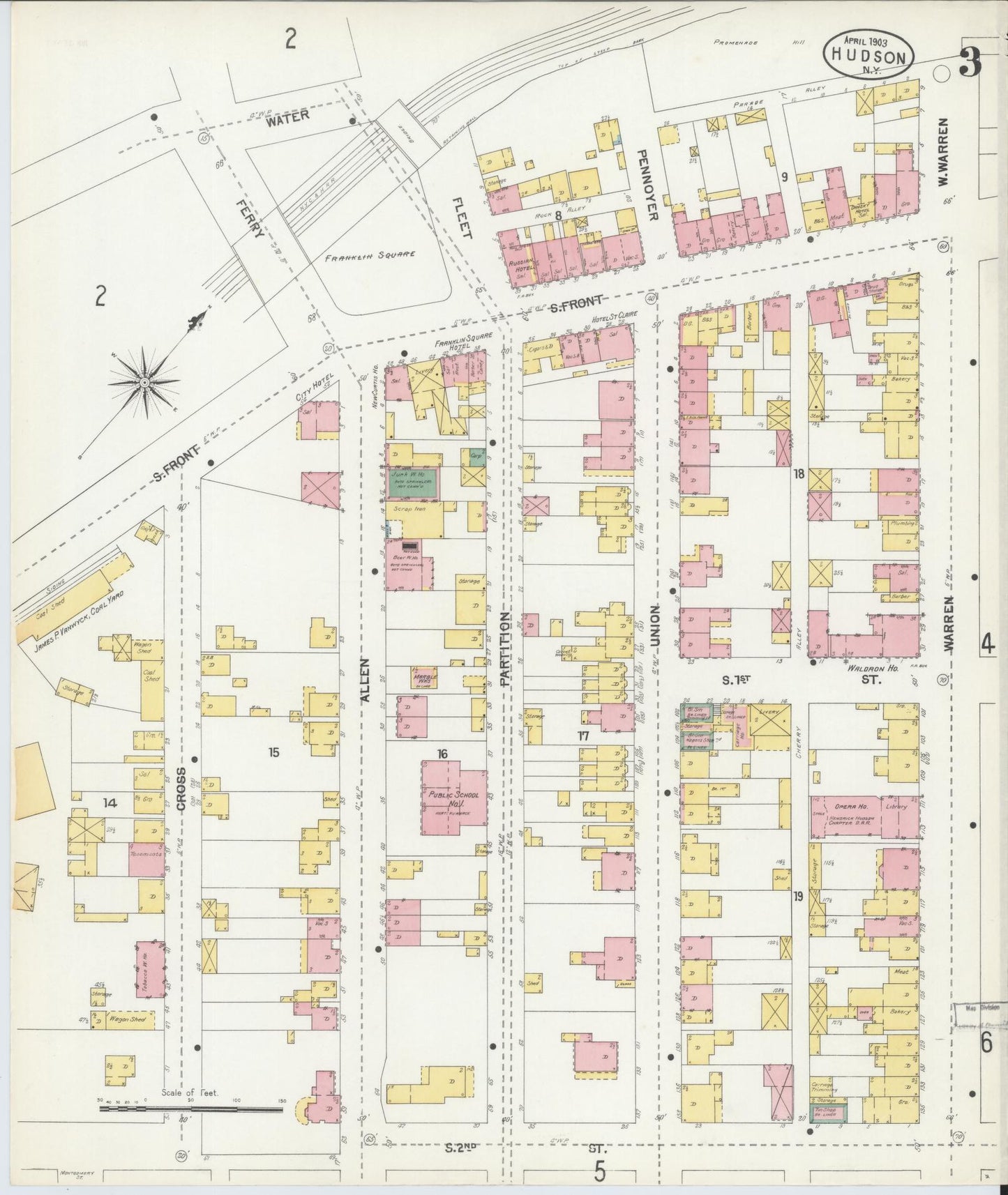 Sanborn Fire Insurance Map from Hudson, Columbia County, New York (1903), Sheet #0003 - Historic Sanborn Fire Insurance Map Print, vintage old map wall art, antique decor, genealogy gift, New York New York map