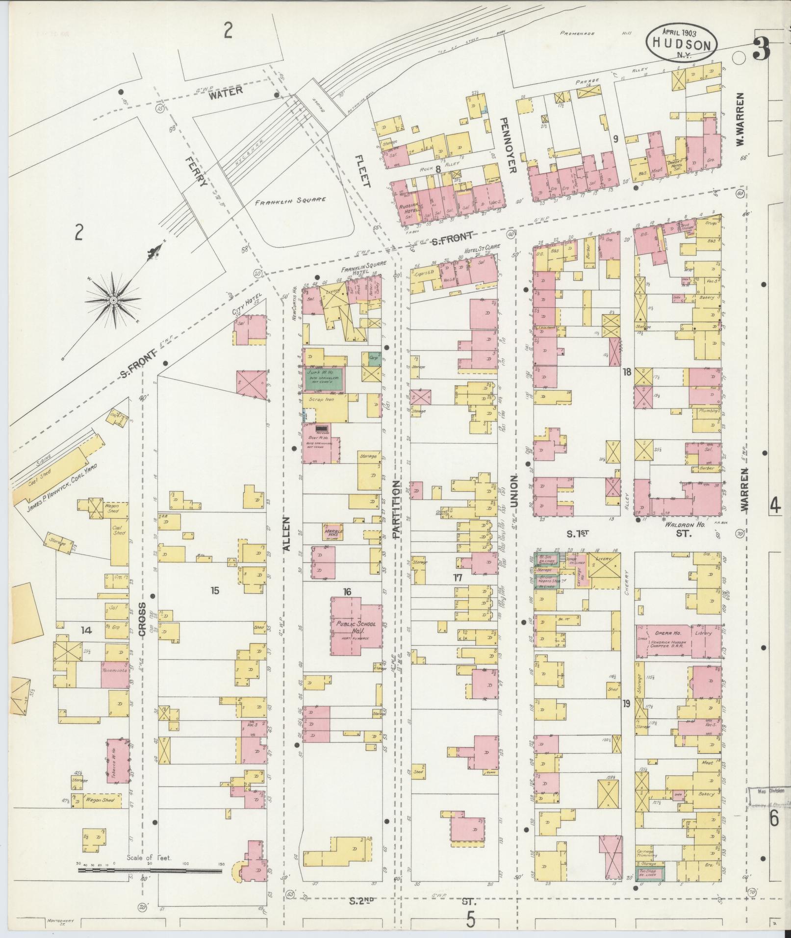 Sanborn Fire Insurance Map from Hudson, Columbia County, New York (1903), Sheet #0003 - Historic Sanborn Fire Insurance Map Print, vintage old map wall art, antique decor, genealogy gift, New York New York map