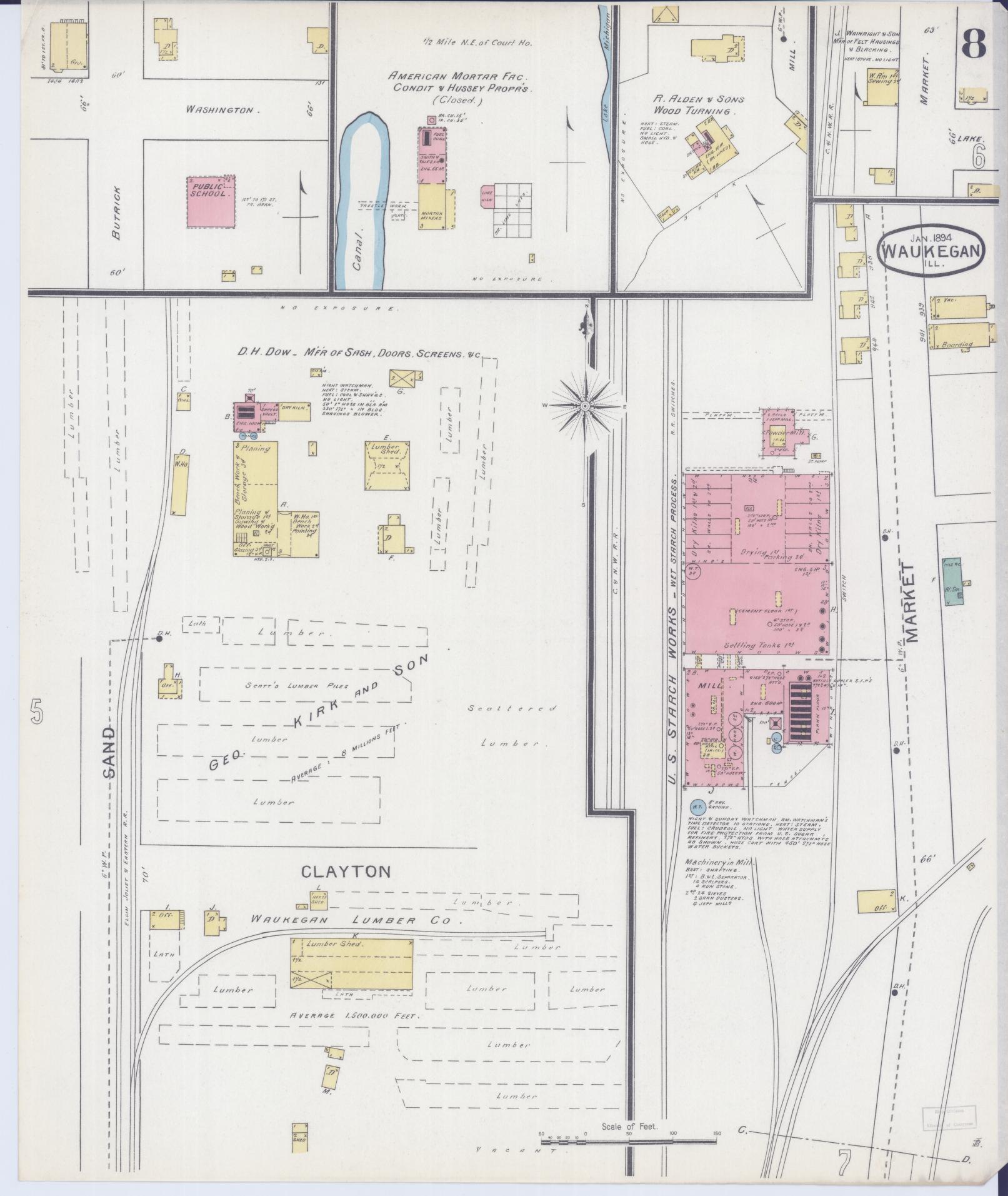 Sanborn Fire Insurance Map from Waukegan, Lake County, Illinois (1894), Sheet #0008 - Complete Map Set gallery image, historic Sanborn map, vintage wall art, Illinois Illinois