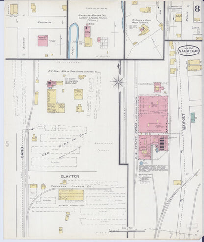 Sanborn Fire Insurance Map from Waukegan, Lake County, Illinois (1894), Sheet #0008 - Complete Map Set gallery image, historic Sanborn map, vintage wall art, Illinois Illinois