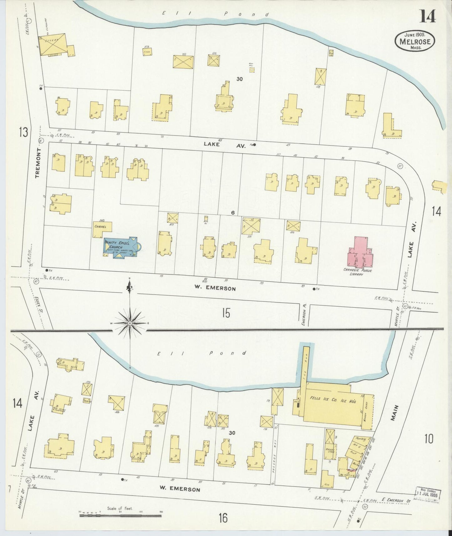 Sanborn Fire Insurance Map from Melrose, Middlesex County, Massachusetts (1909), Sheet #0014 - Complete Map Set gallery image, historic Sanborn map, vintage wall art, Massachusetts Massachusetts