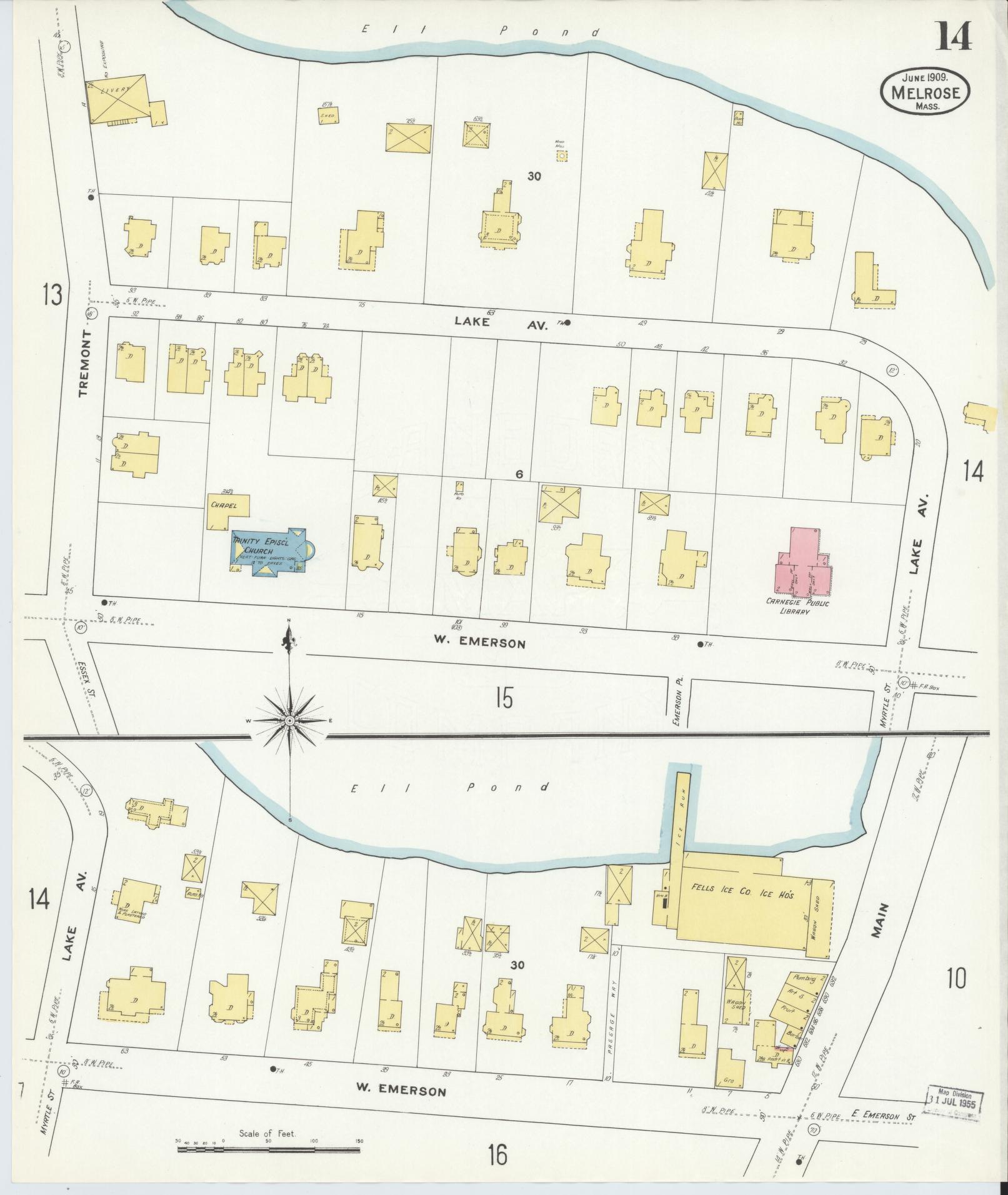 Sanborn Fire Insurance Map from Melrose, Middlesex County, Massachusetts (1909), Sheet #0014 - Complete Map Set gallery image, historic Sanborn map, vintage wall art, Massachusetts Massachusetts