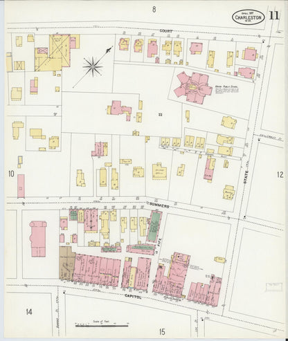 Sanborn Fire Insurance Map from Charleston, Kanawha County, West Virginia (1907), Sheet #0011 - Complete Map Set gallery image, historic Sanborn map, vintage wall art, West Virginia West Virginia