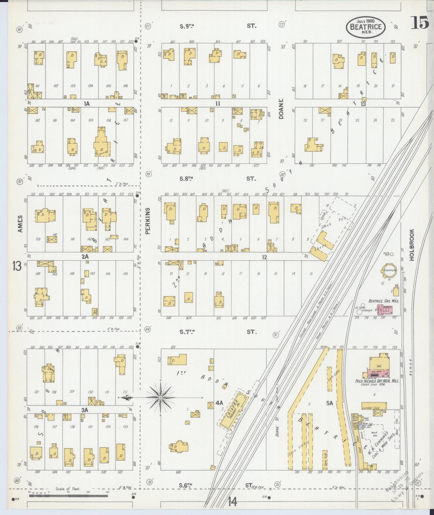 Sanborn Fire Insurance Map from Beatrice, Gage County, Nebraska (1900), Sheet #0015 - Complete Map Set gallery image, historic Sanborn map, vintage wall art, Nebraska Nebraska