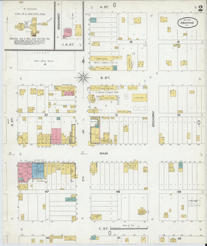 Sanborn Fire Insurance Map from Arapaho, Custer County, Oklahoma (1904), Sheet #0002 - Complete Map Set gallery image, historic Sanborn map, vintage wall art, Oklahoma Oklahoma