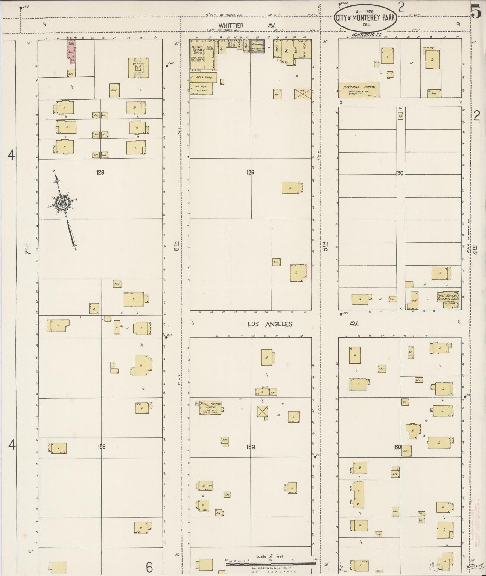 Sanborn Fire Insurance Map from Monterey Park, Los Angeles County, California (1920), Sheet #0005 - Complete Map Set gallery image, historic Sanborn map, vintage wall art, California California