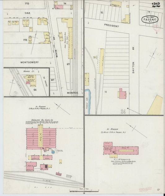 Sanborn Fire Insurance Map from Passaic, Passaic County, New Jersey (1894), Sheet #0022 - Historic Sanborn Fire Insurance Map Print, vintage old map wall art, antique decor, genealogy gift, New Jersey New Jersey map