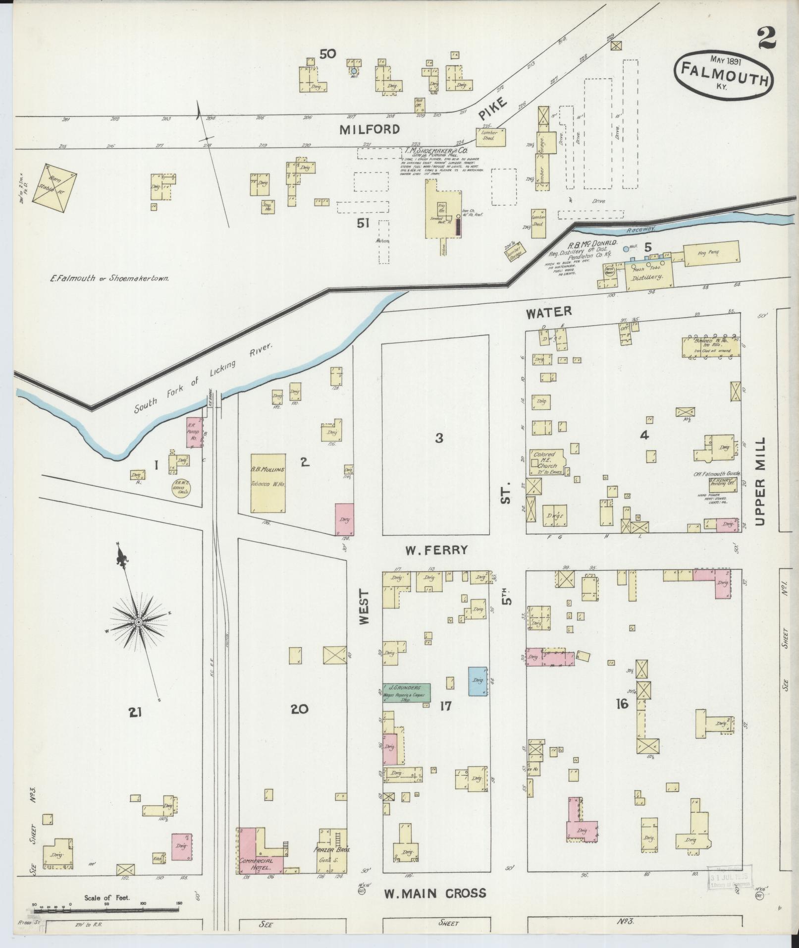 Sanborn Fire Insurance Map from Falmouth, Pendleton County, Kentucky (1891), Sheet #0002 - Complete Map Set gallery image, historic Sanborn map, vintage wall art, Kentucky Kentucky