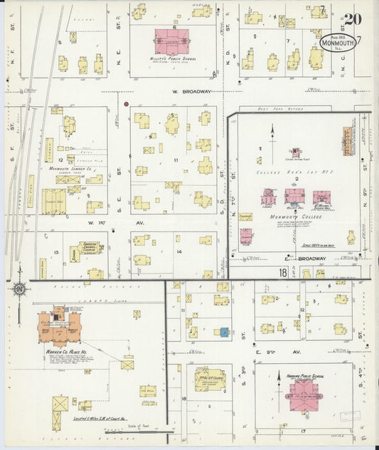 Sanborn Fire Insurance Map from Monmouth, Warren County, Illinois (1913), Sheet #0020 - Historic Sanborn Fire Insurance Map Print, vintage old map wall art, antique decor, genealogy gift, Illinois Illinois map