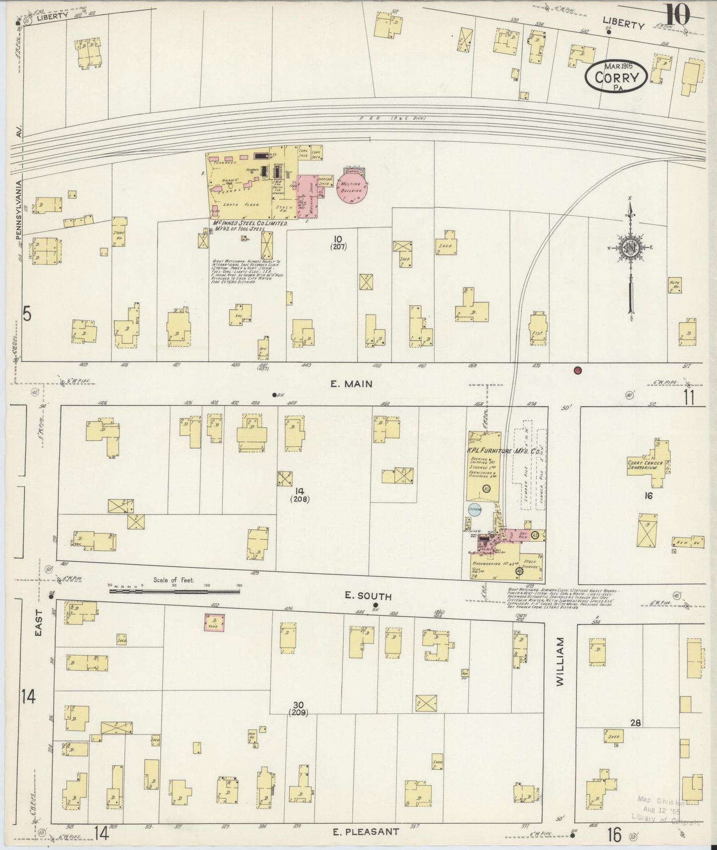 Sanborn Fire Insurance Map from Corry, Erie County, Pennsylvania (1915), Sheet #0010 - Historic Sanborn Fire Insurance Map Print, vintage old map wall art, antique decor, genealogy gift, Pennsylvania Pennsylvania map